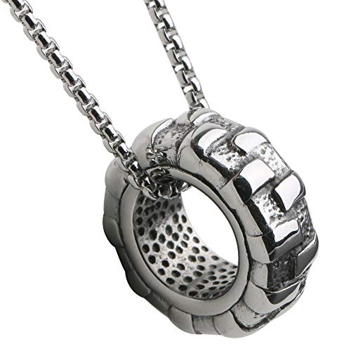 [silver KYASYA]ステンレス タイヤ ペンダント トップ ネックレス ベネチアン チェーン 50cm 60cm silver シルバー 銀色 車輪 チューブ 重厚感有り 金属 アレルギー フリーのサムネイル