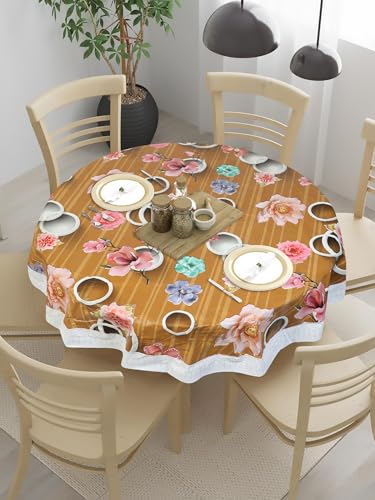 Image of Dakshya Industries PVC Waterproof Round Table Cover for 4 Seater Dining Table | 60 Inch Round Printed Table Cover | Spill Proof, Oil Resistant, Heat Resistant, Wipe Clean