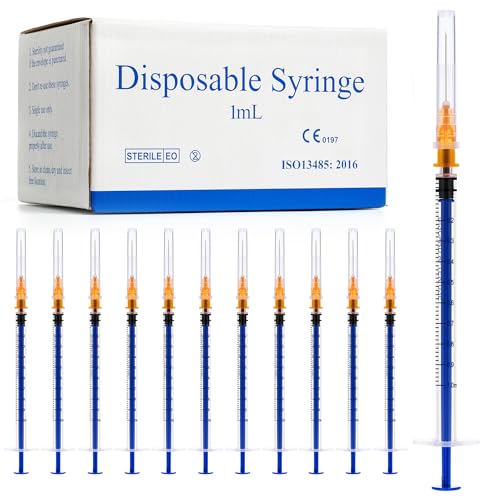 Meterbox 100 Pack 1ml Syringes with Needle 25G 1 inch - Disposable Luer Slip Dispensing Syringe, Individually Wrapped