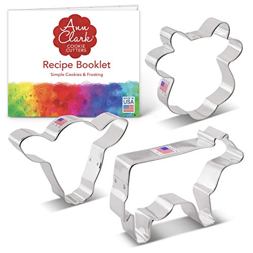 Ann Clark Cookie Cutters 3-Piece Cow Set with Recipe Booklet, Cow, Cute Cow Steer Face, Cow Face