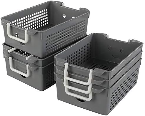 Ucake Office Stackable Plastic Storage Basket with Carry Handles, Plastic Sink Basket, Grey, 6 Packs