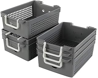 Ucake Office Stackable Plastic Storage Basket with Carry Handles, Plastic Sink Basket, Grey, 6 Packs