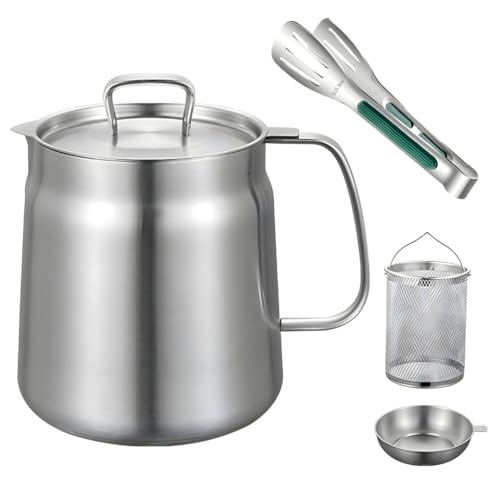 LDKFLKR Olla para Aceite De FreíR De Acero Inoxidable 304, Filtro De Aceite De Gran Capacidad, Colador De Aceite 2 En 1 con Cesta Y Tapa, Mini Freidora Francesa para Cocina Y Camping,1.5L