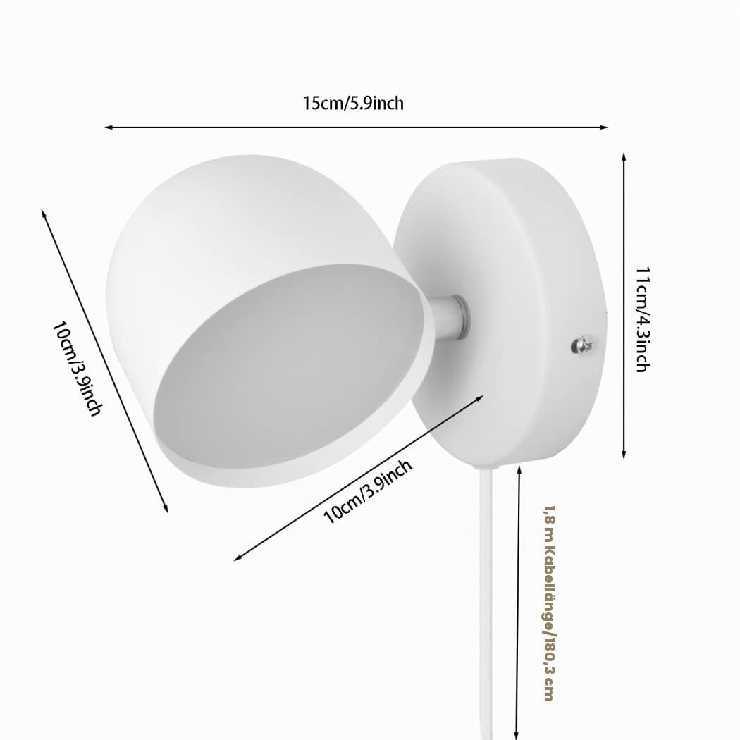 12W LED Innen Wandleuchte Mit Stecker, Touch Control Wandlampe Dimmbar, 360° Drehbare Nachttischlampe, 3000k Warmweiß Einstellbar Leselicht Für Wohnzimmer, Schlafzimmer, Treppen, Flur, Büro,Weiß