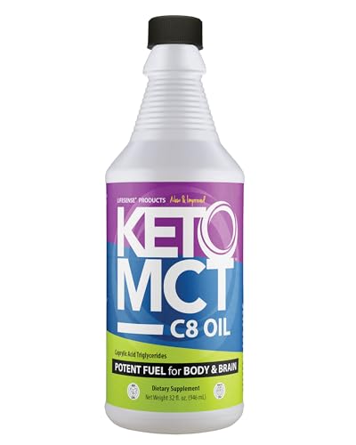 LifeSense C8 MCT Oil, Keto-Friendly, Sourced from Coconut Oil, Clinically Proven to Increase Ketone Production, Optimal Fuel for the Brain and Body, Made in USA by PhD Nutrition, 32 oz