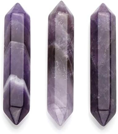 JOVIVI 3pc Amethyst Rose Quartz Clear Quartz Healing Crystals Wands Points,50-55mm Reiki Stones Gemstones Crystal Towers for Yoga Meditation Spiritual Gifts
