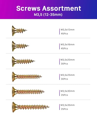 ANVINKU 200PCS Screws for Wood M3.5 Wood Screws Assortment, Color Zinc Self Tapping Screw, Countersunk Screw Set for Furniture Repairs - Image 2