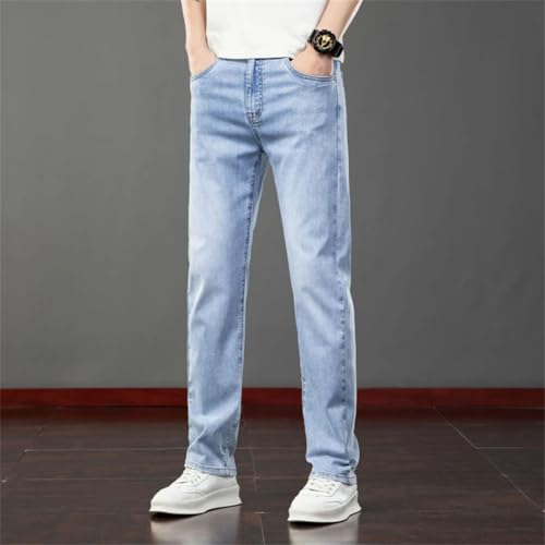 Mens Spring Summer Thin Slim Fit Straight Business Denim Pants Washed Clothing Trousers Pants3