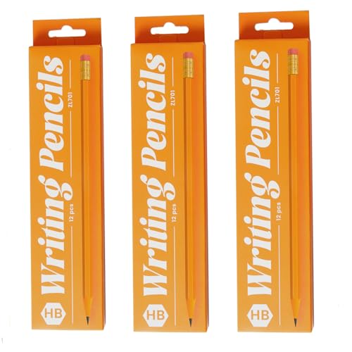 DTOOSZN 36 count #2 HB Pencils, Pre-sharpened Pencils with Eraser, 3 Pack 12pcs Number 2 Pencil for Writing, Drawing and Sketching, Ideal Back to School Supplies, Office Essentials, Yellow