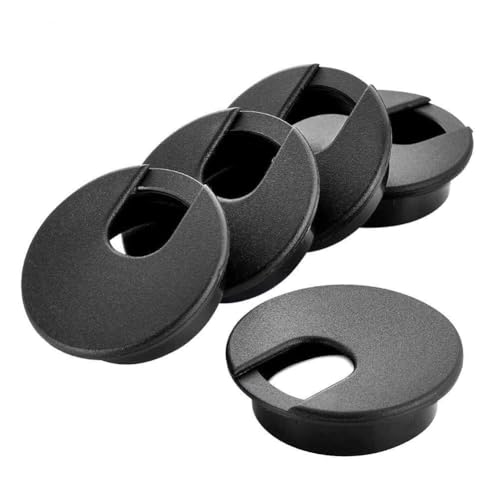 2 Inch Desk Grommet (50mm) - 5 Pack Black Plastic Cable Management Kit, Wire Covers for Cords Pass Through Computer Table, Office Desk Hole Cover for TV Stand & Workstation