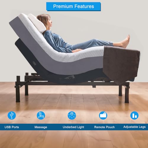 Image of Premium King Adjustable Bed with 14 Inch Prime Gel Memory Foam Sleep System, Massage, Zero Gravity, Anti-Snore, Programmable Memory Positions, USB, Underbed Lighting, Zero Clearance