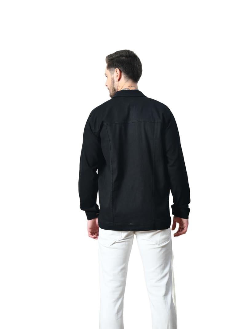 Linaria Regular Fit Denim Jacket, Black, Classic Button Front (IN, Alpha, M, Regular, Black)