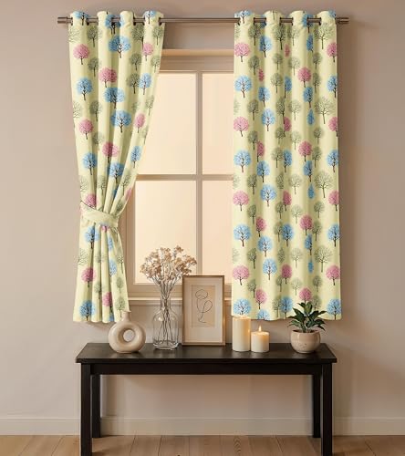 Image of Ultimate Trends Room Darkening Digital Printed Floral Geomatrical Prints Curtain 65-70% Opacity,Diamond Eyelets, Tie Back, Floral Geomatrical, 5 FEET Pack of 2,Teal and Coral