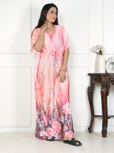 Image of Women's Printed Satin Blend Kaftan Nighty /Nightgown /Nightwear /Maxi WSR-185