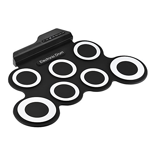 Tomshin Conjunto de bateria eletrônica portátil digital portátil de tamanho compacto 7 almofadas de