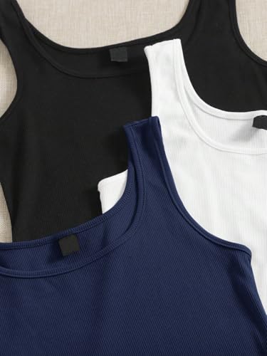 Image of Women's 1x1 Rib Cotton Stretch Tank Top Sleeveless Basic Vest Pack of 3
