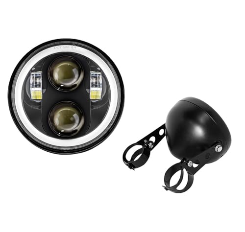 Phare de Chopper moto ronde 5,75 pouces avec boîtier de montage et coque de seau