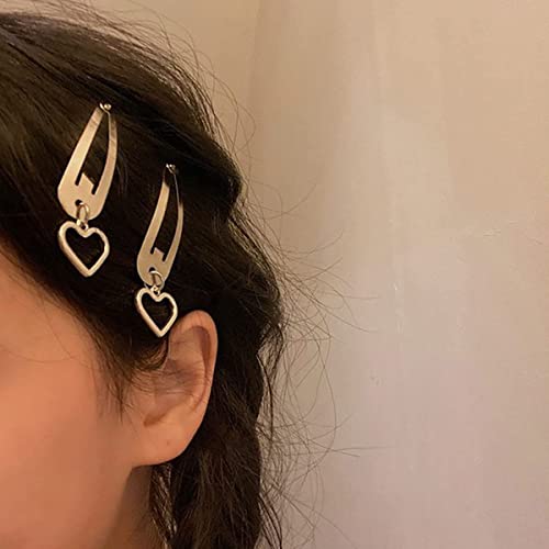 Metal Snap Hair Clips Pendant Hairpin Small Metal Hair Clips Metal Heart Crosses Silver Barrettes Small Metal Hair Clips Y2K Hair Clips Fashion Hair Accessories For Women Girls(Pack Of 6) #TOP1