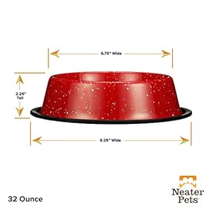 Neater Pet Brands - Outdoor Camping Style Pet Bowl - Enamel Ware Blue Black Granite Colors - Dog Cat No Tip Skid Bowls (32 oz, Red) Neater Pet Brands Outdoor Camping Style Pet Bowl Enamel Ware Blue Black Granite Colors Dog Cat No Tip Skid Bowls 32 oz Red