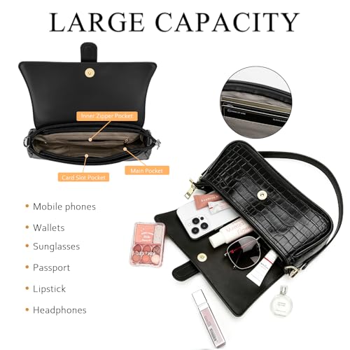 Image of KKXIU Shoulder Bag for Women Small Hobo Handbag Mini Retro Clutch Purses | Trendy Classic Underarm Crossbody Bag with Zipper Closure, Vegan Leather, Removable Strap