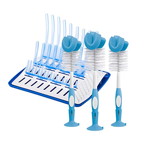 Image of Dr. Brown's Baby Bottle Cleaning Brush with Sponge and Scrubber - Blue - 3pk and Universal Baby Bottle and Accessory Drying Rack