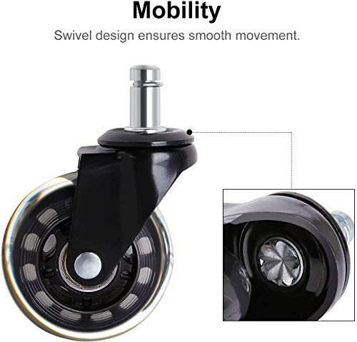 5 Pcs Silent Rubber Office Chair Replacement Casters, Office Chair casters for Chairs - Ideal for Parquet, Carpet, Laminate Flooring and Tiles (11x22mm)