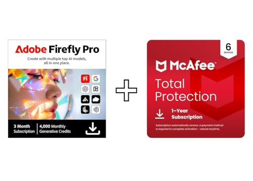 Image of Adobe Firefly Pro incl. Express Premium & Photoshop 12 Month Subscription + McAfee 2026- Total Protection 6 Devices 1-Year Subscription with Auto-Renewal | Digital download