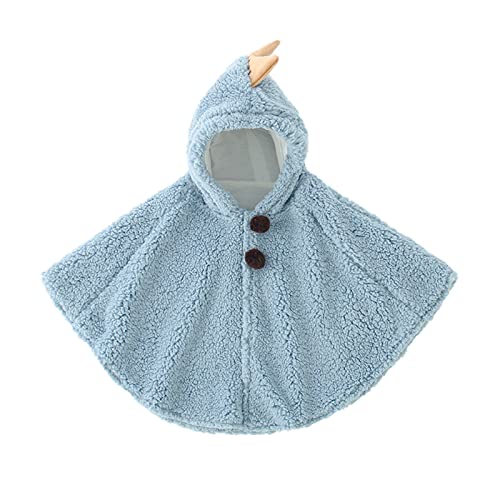 ITODA Kinder Poncho Winter Cape Warm Plüsch Umhang mit Kapuze Kinderponcho Tiermotiv Dino Schneeanzug Winddicht Kapuzenmantel Verdickt Reiseponcho Weich Mantel für Mädchen Junge Kleinkind Baby Blau