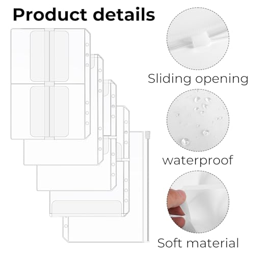DOPENSPI 12 Stück Prospekthüllen A5 Größe, 6 Löcher Binder Wasserdicht Transparent Prospekthüllen, lose Blatttaschen, Umschläge für die Budgetplanung, Einstecktaschen, Fotodokumente, Stempel