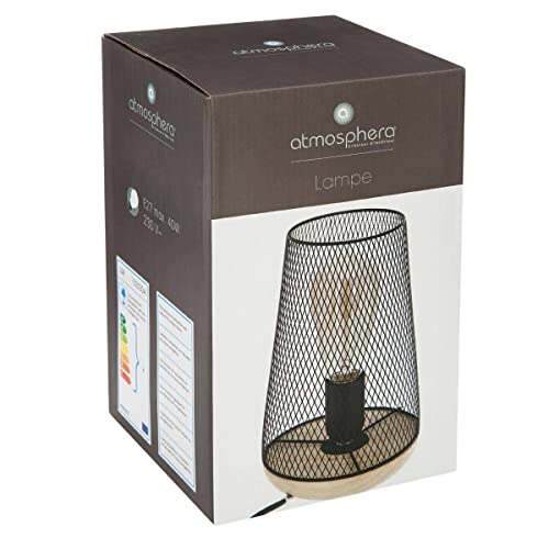 Lampe Zely métal/bois abat-jour grille Atmosphèra