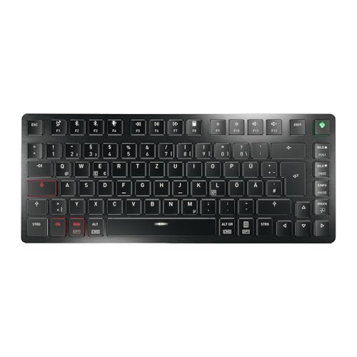 CHERRY KW X ULP 2.0 MINI, teclado mecánico compacto ultradelgado, diseño alemán (QWERTZ), para Windows y Mac, función multidispositivo para hasta 4 dispositivos, color negro