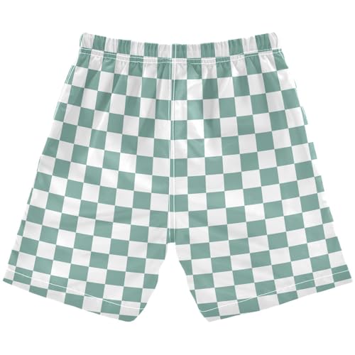 Green Teal White Checkered Boys Swim Trunks Kids Toddler Beach Board Shorts Teen Quick Dry Bathing Suit Swimsuit2