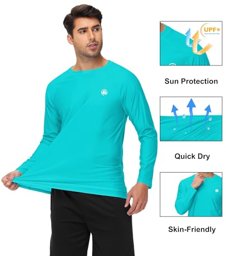 Image of AOBUTE Mens Long Sleeve Swim Shirt Quick Dry Sun Protection Rash Guard