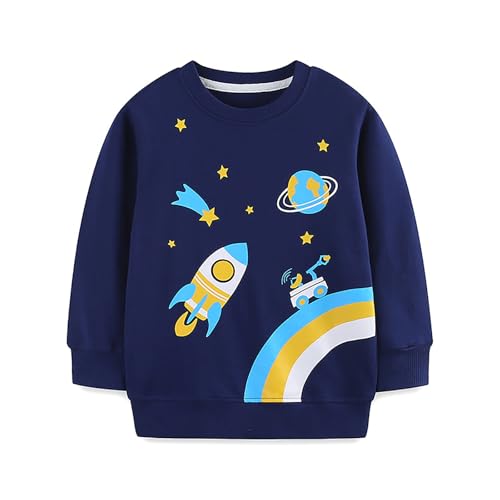Image of Generisch Kids Rocket Print Long Sleeve Sweatshirt Soft Knit Casual Sports Top Boys Casual Casual Casual School, navy, 6-7 Years