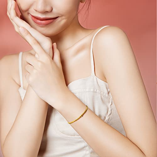 Zhou Liu Fu 24K Solid Gold Bracelets For Women, Real Pure Gold Bracelet Adjustable Fashion Charm Gold Bead Jewelry Yelllow Braided Bracelet For Women Men Mom Teen Girl #TOP6