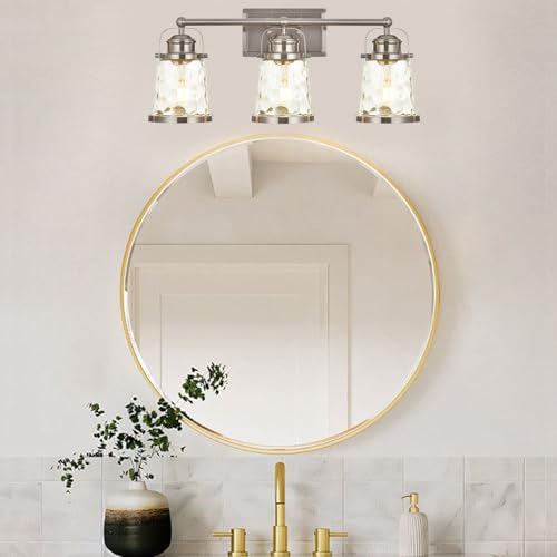 Image of 3 Pack Light Fixtures Replacement, Globe Shaped Hammer Glass Clear Amber Glass Shade for Pendant Light Vanity Wall Sconce, E26 Base 1-5 /8 Inch Fitter