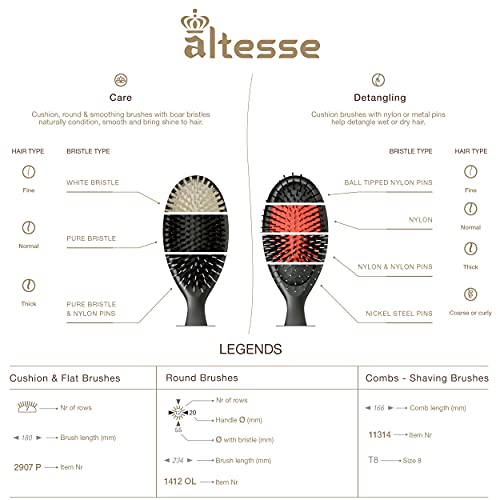 Altesse 5911 Nylon Bristle Hair Brush Detangler Brush Large Sized Red Air Cushion Matte Black Handle With 11 Rows Of Black Soft Nylon Brush Bristles For Styling And Detangling Hair Made In France #TOP5