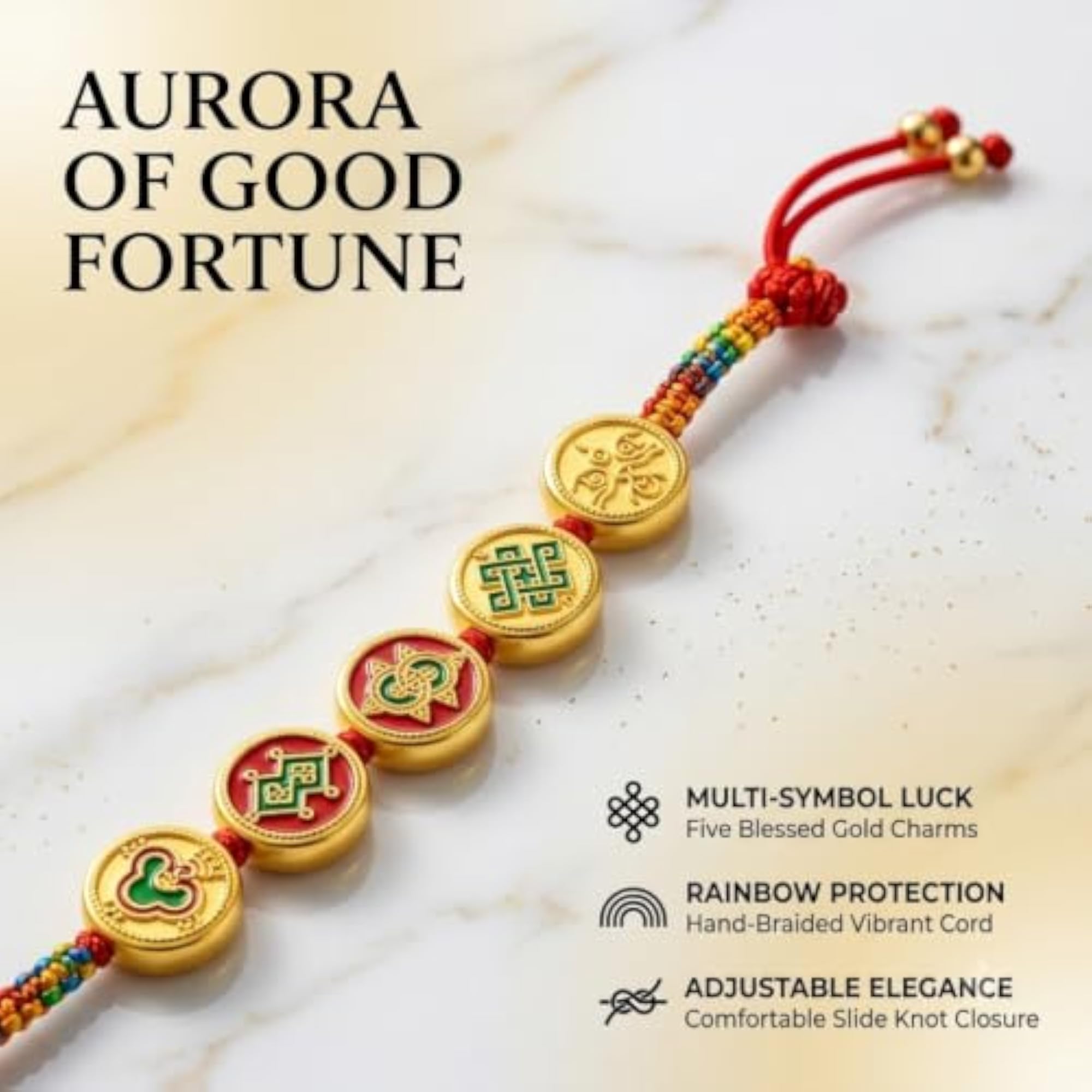 Five Auspicious Symbols Adjustable Tibetan Lucky Charm Bracelet