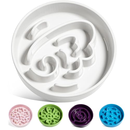 LE TAUCI Slow Feeder Dog Bowls Ceramic,3 Cups Slow Feeding Dog Bowl Medium Large Breed, Pet Bowl for Fast Eaters, Puzzle Pet Dishes, Angle White