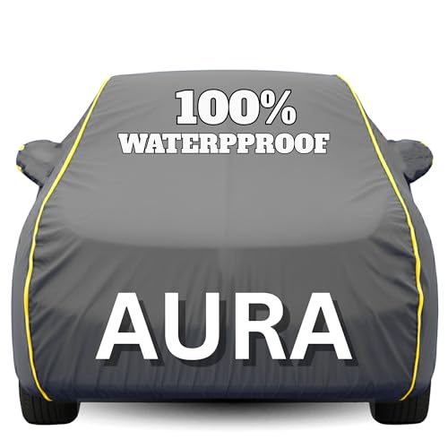 Image of Waterproof Car Body Cover - 100% Water Proof Custom Fit New Car Covers, Outdoor Full Protecting Cover for Aura (All Models) with Free Storage Bag - UV, Rain & Dust, All Weather Protection