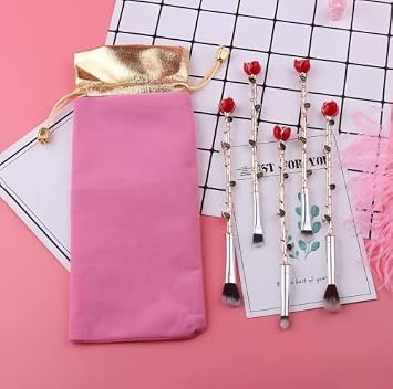 5pcs Beauty Eye Shadow and Beast Rose Flower Shape Makeup Brush Set with Artist Gift BagRose Gold