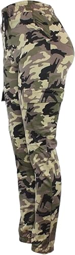 Pretty Attitude Cargo Trousers Women, Ladies Cargo Combat Stretch Casual Trousers, Women’s Slim Fit Cargo Work Trousers Sport Joggers (UK, Numeric, 16, Regular, Regular, Khaki Camouflage)