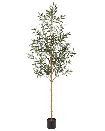FLOWORLD 6FT Olive Trees Artificial Indoor Tall Fake Olive Tree (72in) with Realistic Leaves and Olives Sturdy Weighted Base Large Faux Plants for Home Office Living Room Outdoor