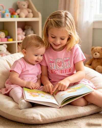 Image of Funnycokid Big Sister Shirts for Girls Pregnancy Announcement Toddler Promoted to T-Shirt 1-7 Years