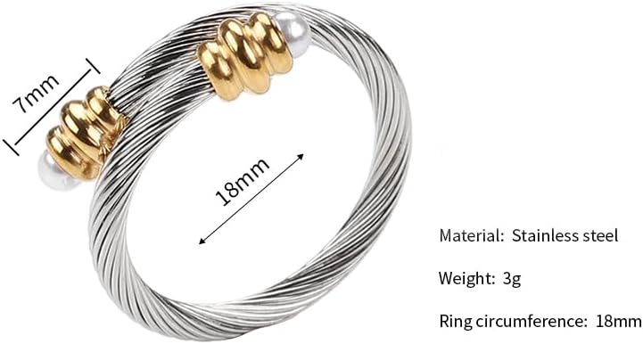Twisted Cable Wire Rings for Women, Adjustable Stainless Steel Open ring in Two Tone Silver Gold Designer Brand Inspired Jewelries in Gift Box - Image 7