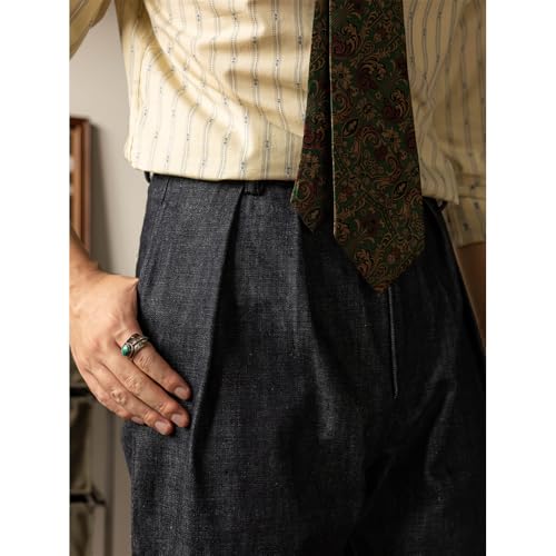 Red Tornado Pleated Denim Pants High Waist Loose Fit3