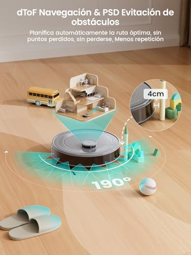 LEFANT M2 Robot Aspirador y Fregasuelos 6000Pa, 160min Automático,Navegación Láser, Evitación PSD, Limpieza Personalizada, App/Alexa/WiFi, Ideal para Limpiar Mantas y Pelos Mascotas - imagen 3