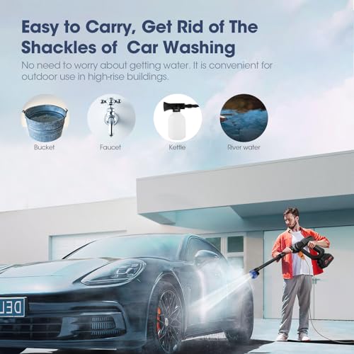 Cordless Pressure Washer, Portable 435PSI Pressure Washer with 2 Battery, 6-in-1 Adjustable Nozzle and 5M Hose,Pressure Cleaner with Foam Jug for Car/Floor/Garden Cleaning & Watering - Image 4