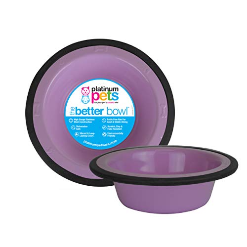 Platinum Pets Switching Stainless Steel Wide Rimmed Dog/Cat Bowl 50 Oz, Sweet Lilac #TOP29