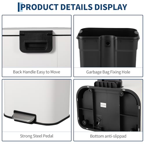 Caneca de basura rectangular 20L con pedal y tapa suave blanca miniatura 3